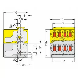 Wago 243-212 Clema conectare echipamente knx 4x 0,6 - 0,8 mm , galben si gri
