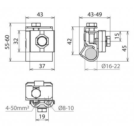 Clema pentru jgheab StSt talonul 16-2 tac dublu rotund 8-10mm si AQ,Dehn 540120