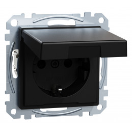 Priză SCHUKO cu capac rabatabil, protecție la atingere, terminale de conectare, negru mat, Sistem M