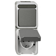 Combinație priză SCHUKO/comutator gri deschis AQUASTAR