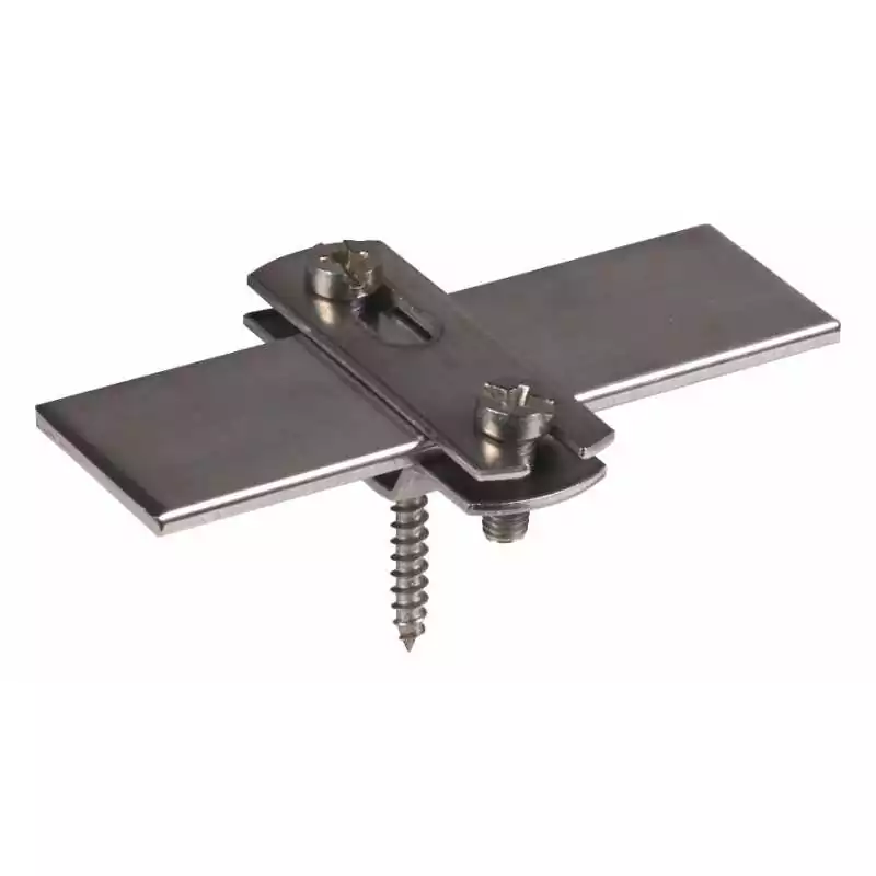 Suport fixare platbanda din INOX cu fantă (6,5 x 16 mm) și șurub pentru lemn pre-asamblat