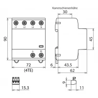 Descărcător supratensiune tip 1+2 combinat DEHNshield Sistem trifazat TN-S, cu contact extern