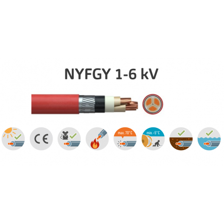 Cablu din cupru medie tensiune NYFGY 3,6- 6kV, 3x35mm² ,ignifug conform EN 60332-1-2