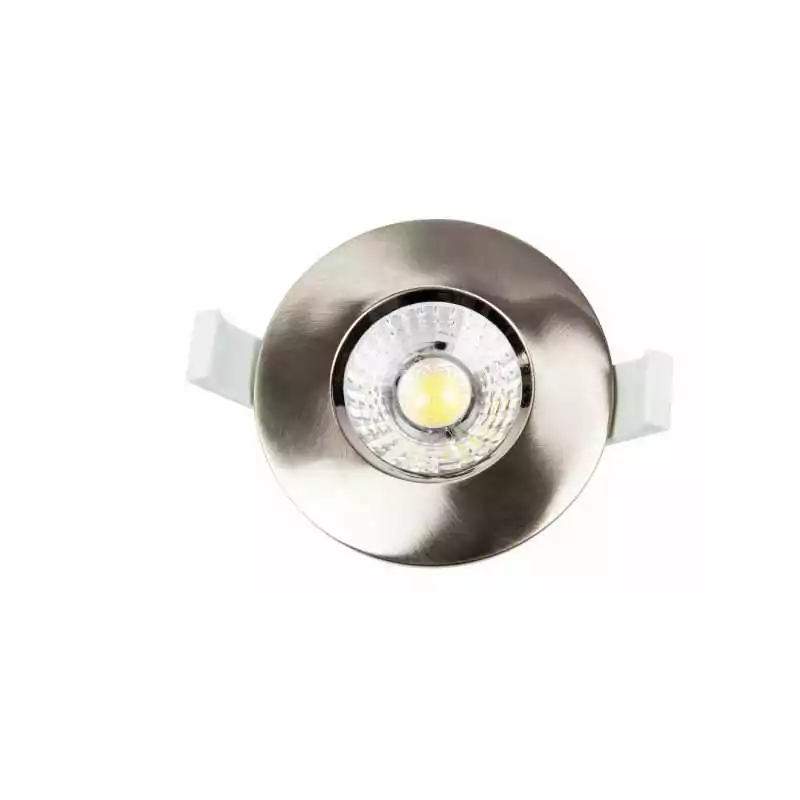 LEDxOn LED încastrat EDOS plat 90mm alb cald 6W IP44 520lm nichel periat ,dimmabil