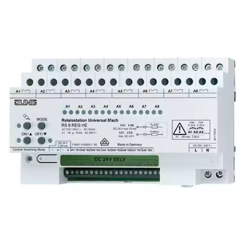 Stație relee universală de 8 canale 3000W 230VAC/24VDC 80mA inclusiv LED, JUNG RS8REGHE